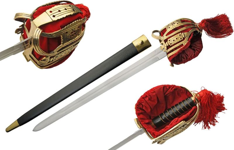 Photo 1 of SZCO Supplies 38" Basket Hilt Ceremonial Scottish Sword with Leather Wrapped Scabbard, red, (910991)