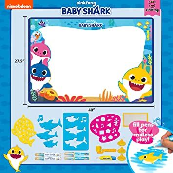 Photo 1 of Baby Shark Water Drawing Mat by Horizon Group USA, Includes Reusable 40-Inch Water Drawing Mat, Refillable Water Brush & Pens, Stencils, Mess-Free Water Art for Toddlers, Age 3+