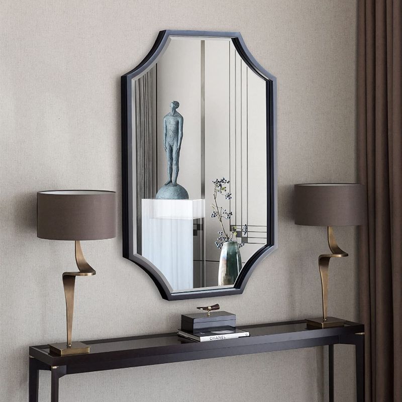 Photo 1 of 24"x36" Metal Black Wall Mirror, Kelly Miller Scalloped Mirror for Bathroom, Bedroom, Living Room, Entryway & Hallway