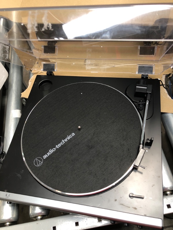 Photo 2 of Audio-Technica AT-LP60X-GM Fully Automatic Belt-Drive Stereo Turntable, Gunmetal/Black, Hi-Fi, 2 Speed, Dust Cover, Anti-Resonance, Die-Cast Aluminum Platter
