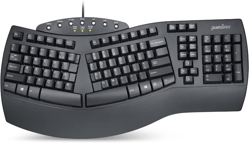 Photo 1 of Perixx Periboard-512 Ergonomic Split Keyboard - Natural Ergonomic Design - Black - Bulky Size 19.09"x9.29"x1.73", US English Layout