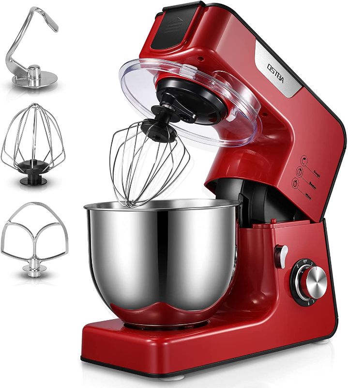 Photo 1 of Stand Mixer, OSTBA 550W 8 Speeds 5.5QT Electric Kitchen Mixer with Dishwasher-Safe Mixing Bowl, Dough Hook, Whisk, Wire Whip & Pouring Shield, Tilt-Head with More Attachments for Cooking, Red