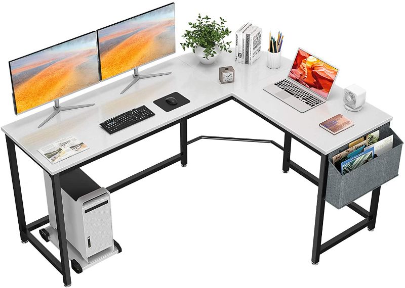 Photo 1 of L Shaped Desk 58’’ Corner Desk Computer Gaming Desk PC Table Writing Desk Large L Study Desk Home Office Workstation Modern Simple Multi-Usage Desk with Storage Bag Space-Saving Wooden Table
