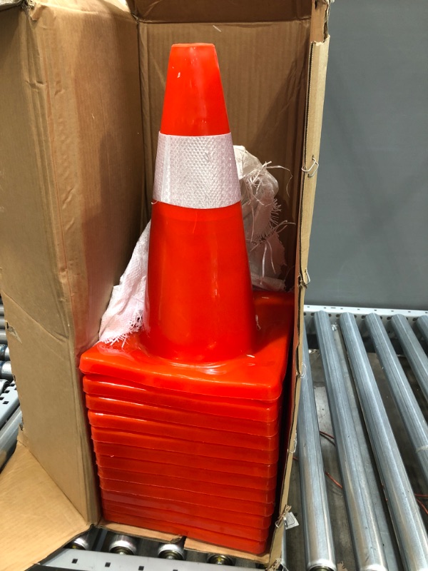 Photo 2 of [ 12 Pack ] 18" Traffic Cones Plastic Road Cone PVC Safety Road Parking Cones Weighted Hazard Cones Construction Cones Orange Safety Cones Parking Barrier Field Marker Cones Safety Cones (12)

