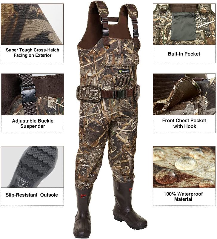 Photo 1 of TIDEWE Chest Waders, Hunting Waders for Men Realtree MAX5 Camo, Waterproof Cleated Neoprene Bootfoot Wader- size 10 