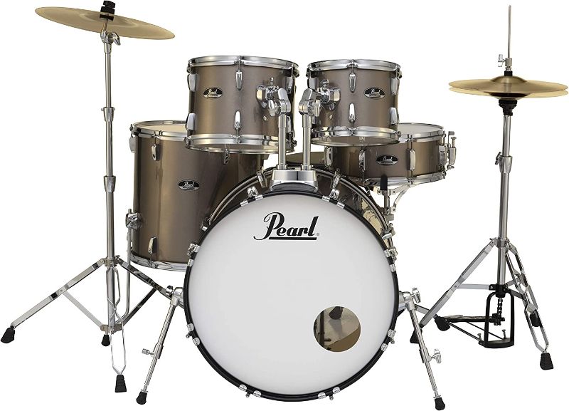 Photo 1 of *INCOMPLETE* Pearl Roadshow Drum Set 5-Piece Complete Kit with Cymbals and Stands, Bronze Metallic (RS525SC/C707) *BOX 2 OF 2 
