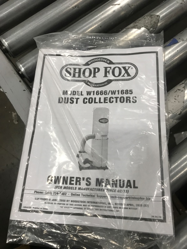 Photo 1 of *INCOMPLETE* Shop Fox W1685 1-1/2 Hp 1280 Cfm Heavy Duty Steel Impeller Dust Collector
