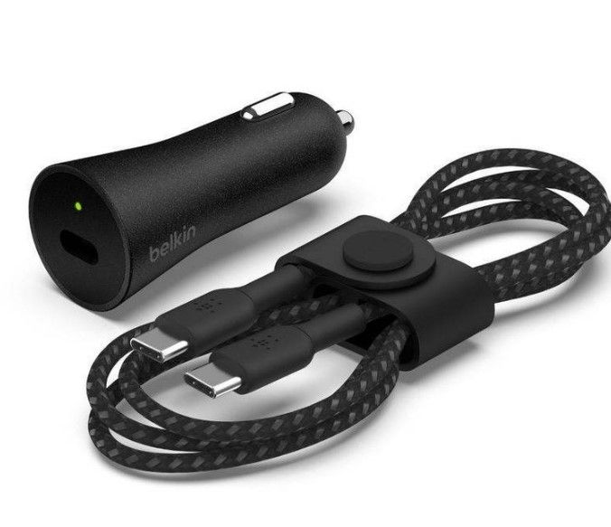 Photo 1 of Belkin 3A/27W 1-port Braided USB-C to USB-C cable USB-C Car Charger - Black

