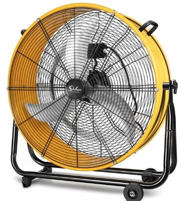 Photo 1 of Simple Deluxe HIFANXDRUM24 24 Inch Heavy Duty Metal Industrial Drum Fan, 3 Speed Air Circulation for Warehouse, Greenhouse, Workshop, Patio, Factory and Basement - High Velocity, Yellow, 1-Pack
