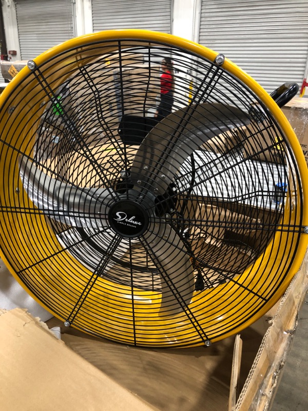 Photo 1 of Simple Deluxe HIFANXDRUM24 24 Inch Heavy Duty Metal Industrial Drum Fan, 3 Speed Air Circulation for Warehouse, Greenhouse, Workshop, Patio, Factory and Basement - High Velocity, Yellow, 1-Pack
