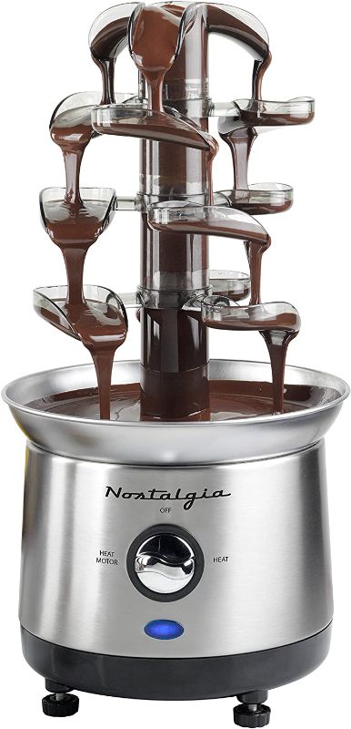 Photo 1 of Nostalgia Stainless Steel Cascading Fondue Fountain, 2-Pound Capacity, Easy To Assemble 4 Tiers, Perfect For Chocolate, Nacho Cheese, BBQ Sauce, Ranch, Liqueurs, 2 lb
