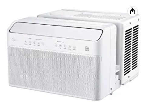 Photo 1 of Midea 12,000 BTU U-Shaped Smart Inverter Window Air Conditioner–Cools up to 550 Sq. Ft., Ultra Quiet with Open Window Flexibility, Works with Alexa/Google Assistant, 35% Energy Savings, Remote Control 19.17 x 21.97 x 13.46 inches

