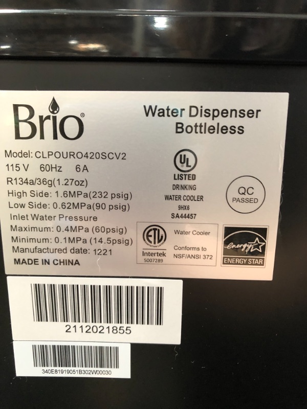 Photo 6 of Brio Commercial Grade Bottleless Ultra Safe Reverse Osmosis Drinking Water Filter Water Cooler Dispenser-3 Temperature Settings Hot, Cold & Room Water - UL/Energy Star Approved – Point of Use
