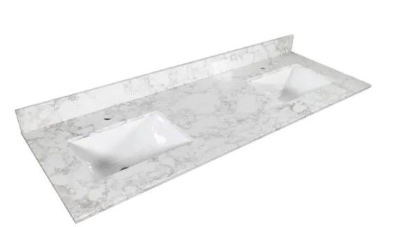 Photo 1 of (DAMAGED, BROKEN CRACKS) 61 in. W x 22 in. D Artificial Stone Vanity Top in Grey with White Rectangle Single Sink and Single Faucet Hole
