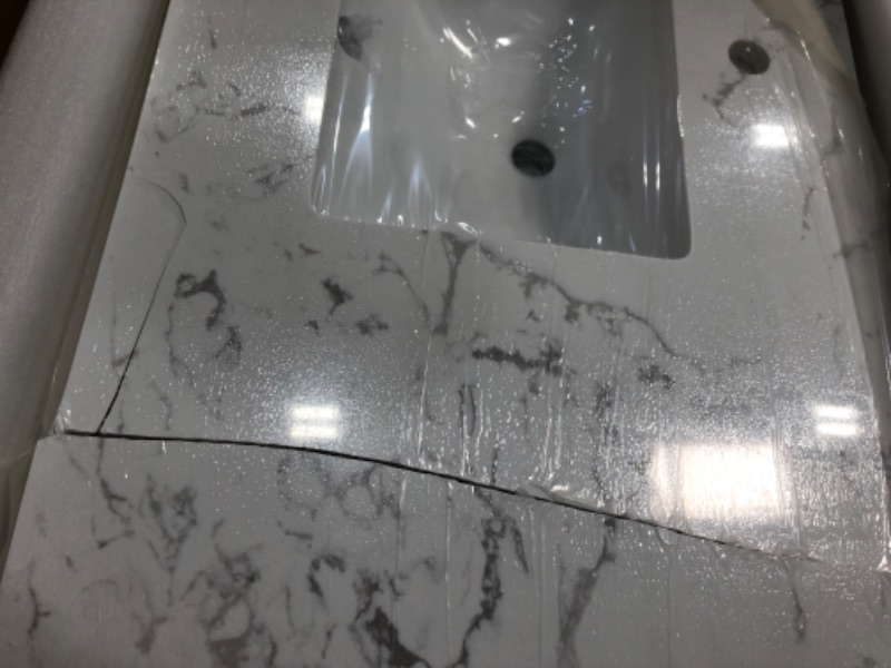 Photo 2 of (DAMAGED, BROKEN CRACKS) 61 in. W x 22 in. D Artificial Stone Vanity Top in Grey with White Rectangle Single Sink and Single Faucet Hole