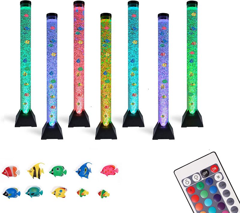 Photo 1 of Bubble Tube Lamp Bubble Lamp Water Lamp Bubble Tube Lamp with Fish Autism Sensory Room Equipment for Autistic Children with 10 Fish 20 Color Remote 4ft Floor Tower Light Bubbletube for Kid Home Decor
