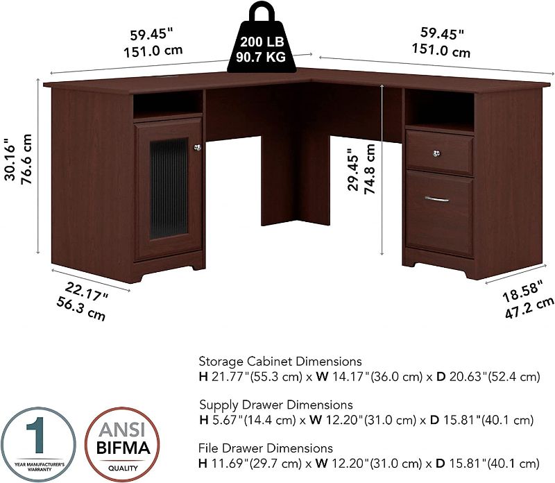 Photo 1 of ***BOX ONE OF TWO ONLY*** Bush Furniture Cabot 60W L Shaped Computer Desk in Harvest Cherry
