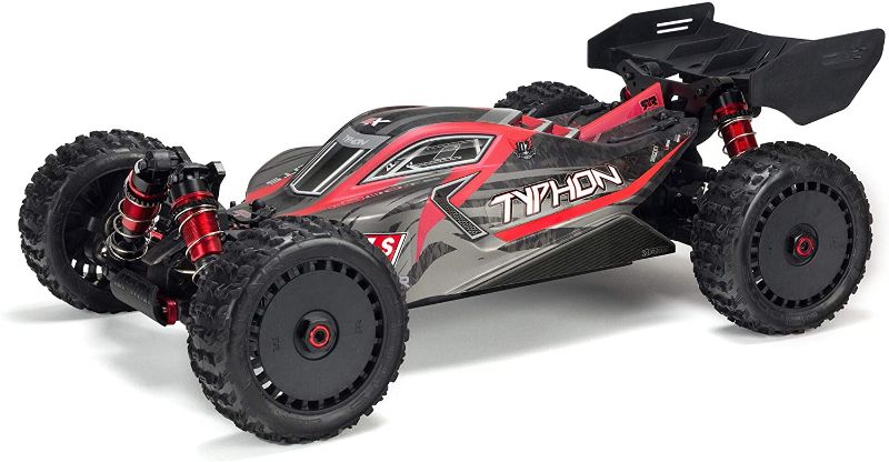 Photo 1 of ARRMA RC Car 1/8 Typhon 6S V5 4WD BLX Buggy with Spektrum Firma RTR (Ready-to-Run), Black and Red, ARA8606V5
