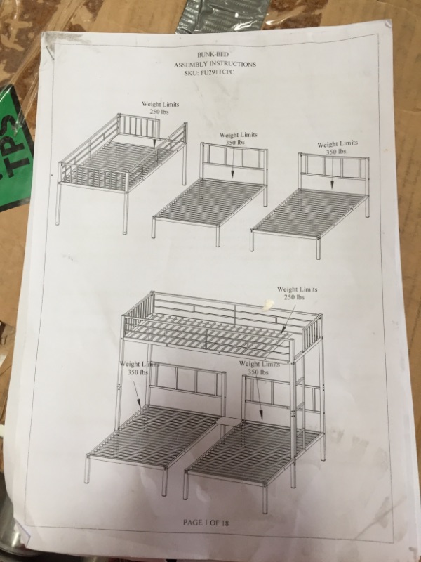 Photo 1 of *INCOMPLETE* BOX 1 OF 2 * WHITE TRIPLE METAL BUNK BED FU291TCPC