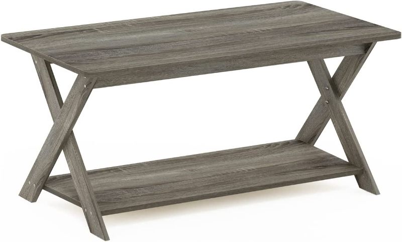 Photo 1 of **HARDWARE INCOMPLETE**
Furinno Modern Simplistic Criss-Crossed Coffee Table, French Oak Grey
19.6"D x 35.4"W x 16"H