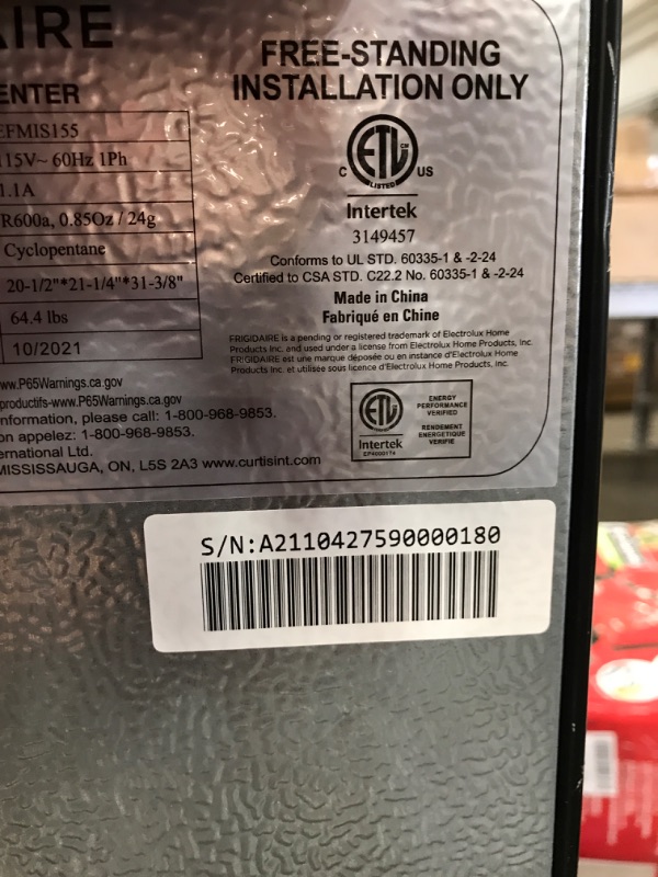 Photo 4 of **PARTS ONLY** , DOOR MISSING , DENTS ON FRIDGE **
Frigidaire EFMIS155 Beverage Center-126 Cans-Full Stainless Steel, 126-CAN, Stainless
