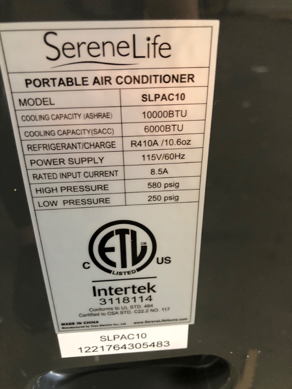 Photo 1 of SereneLife SLPAC10 Portable Air Conditioner Compact Home AC Cooling Unit with Built-in Dehumidifier & Fan Modes, Quiet Operation, Includes Window Mount Kit, 10,000 BTU, White
