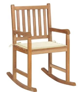 Photo 1 of ROXKING CHAIR WITH CREAM CUSHION SOLID TEAK FINISH