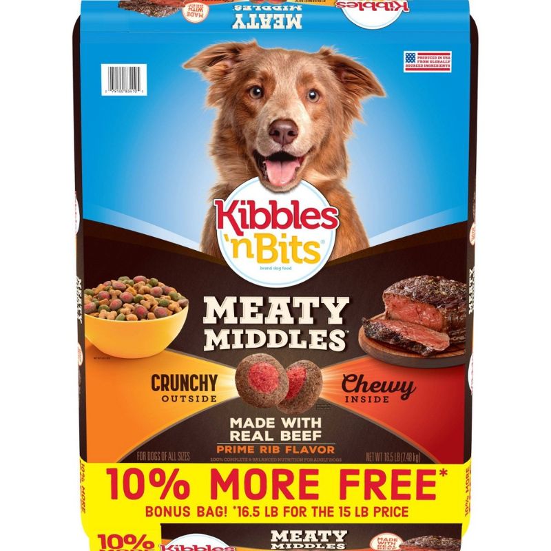 Photo 1 of **NON REFUNDABLE EXP APR 9, 2022** Kibbles 'n Bits Meaty Middles Prime Rib Flavor with Beef Adult Complete & Balanced Dry Dog Food - 15lbs
