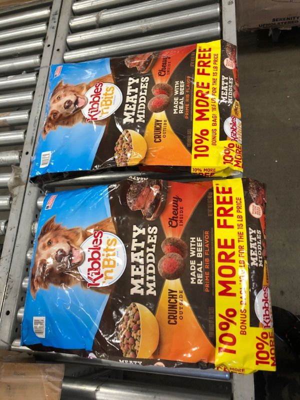 Photo 2 of **NON REFUNDABLE EXP APR 9, 2022** Kibbles 'n Bits Meaty Middles Prime Rib Flavor with Beef Adult Complete & Balanced Dry Dog Food - 15lbs 2 PACK 
