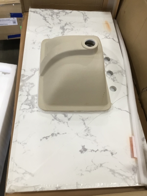 Photo 3 of (DAMAGED) 43 in. D x 22 in. W Single Sink Stone Vanity Top in White with Undermount Basin