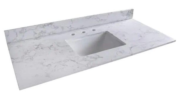 Photo 1 of (DAMAGED) 43 in. D x 22 in. W Single Sink Stone Vanity Top in White with Undermount Basin