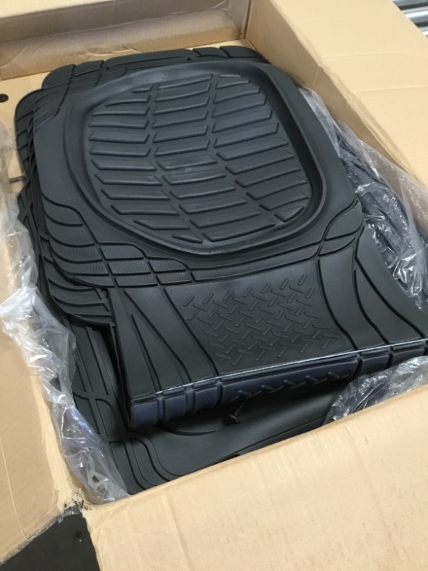 Photo 3 of Motor Trend Original FlexTough Black Rubber Car Floor Mats with Trunk Cargo Liner - All Weather Automotive Floor Mats, Heavy Duty Trim to Fit Design, Floor Liners for Cars Truck Van SUV
