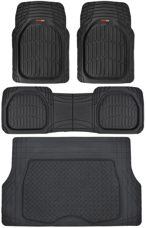 Photo 1 of Motor Trend Original FlexTough Black Rubber Car Floor Mats with Trunk Cargo Liner - All Weather Automotive Floor Mats, Heavy Duty Trim to Fit Design, Floor Liners for Cars Truck Van SUV
