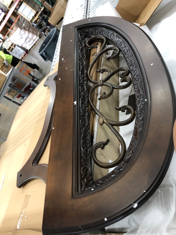 Photo 2 of **ALL PARTS INCLUDED**
Signature Design by Ashley Norcastle Traditional Half Moon Sofa Table with Beveled Glass Top and Scrollwork Legs, Dark Brown
