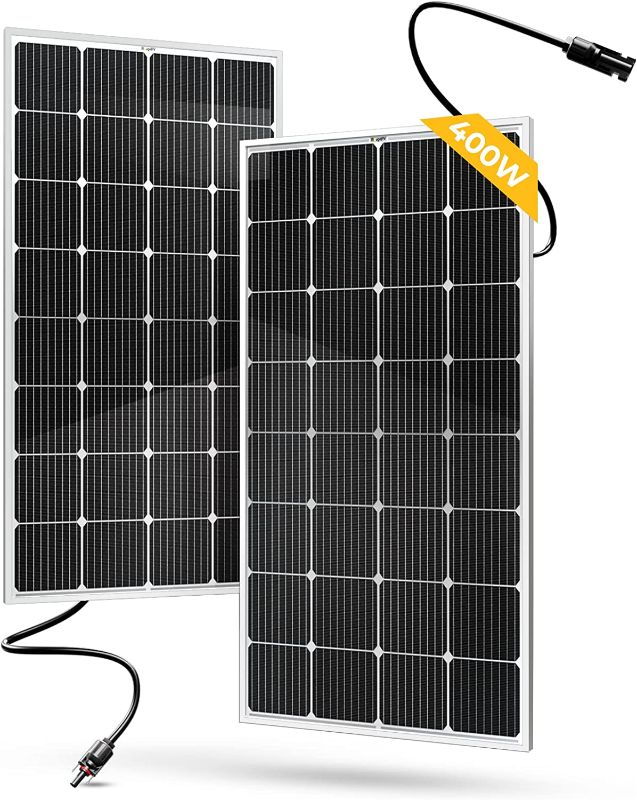 View 1 of BougeRV 400 Watts Solar Panel, 9BB Cell 22.8% High-Efficiency Class A Module Monocrystalline Technology Work with 12/24 Volts Charger for RV Camping Home Boat Marine Off-Grid(200W * 2)