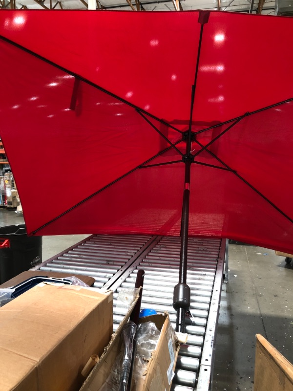 Photo 2 of Abba Patio 6.5 x 10ft Rectangular Patio Umbrella Outdoor Market Table Umbrella with Push Button Tilt and Crank for Garden, Lawn, Deck, Backyard & Pool, Red
