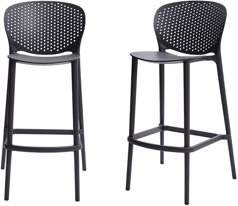 Photo 1 of **3 legs are broken**
Amazon Basics High Back Indoor/Outdoor Molded Plastic Barstool with Footrest, Set of 2 - Dark Gray

