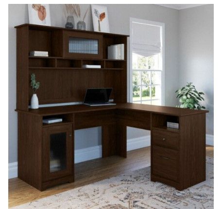 Photo 1 of ***INCOMPLETE BOX 1 OF 2****
Bush Cabot Collection L-Shaped Desk 60" & Hutch Modern Walnut - CAB001MW
