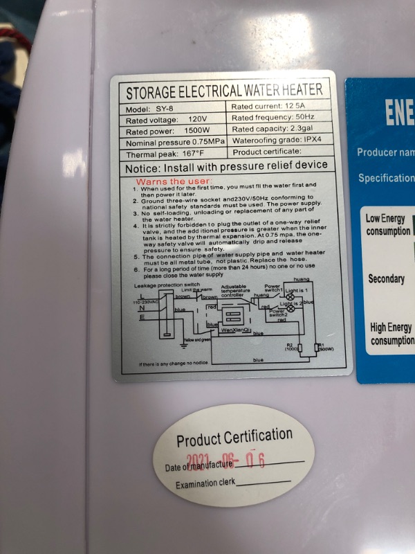 Photo 1 of 110V-120V Electric Tank Hot 2.5 Gallon Water Heater Storage?Small Under Sink Counter RV TR 1.5KW Endless Trailer Kitchen Compact Point-of-Use,1 PCs 16” Long 1/2”FIP Stainless Steel Water Hoses
