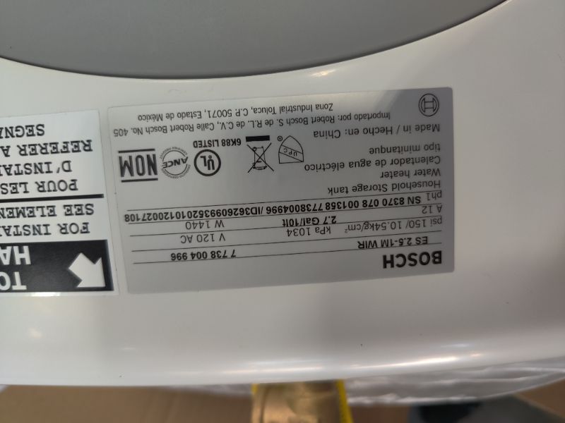 Photo 4 of Bosch Electric Mini-Tank Water Heater Tronic 3000 T 2.5-Gallon (ES2.5) - Eliminate Time for Hot Water - Shelf, Wall or Floor Mounted
