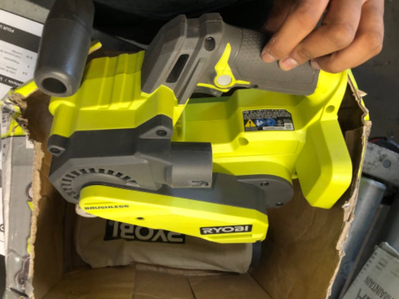 Photo 4 of RYOBI ONE+ 18V Cordless Brushless 3 in. x 18 in. Belt Sander (Tool Only) with Dust Bag and 80-Grit Sanding Belt