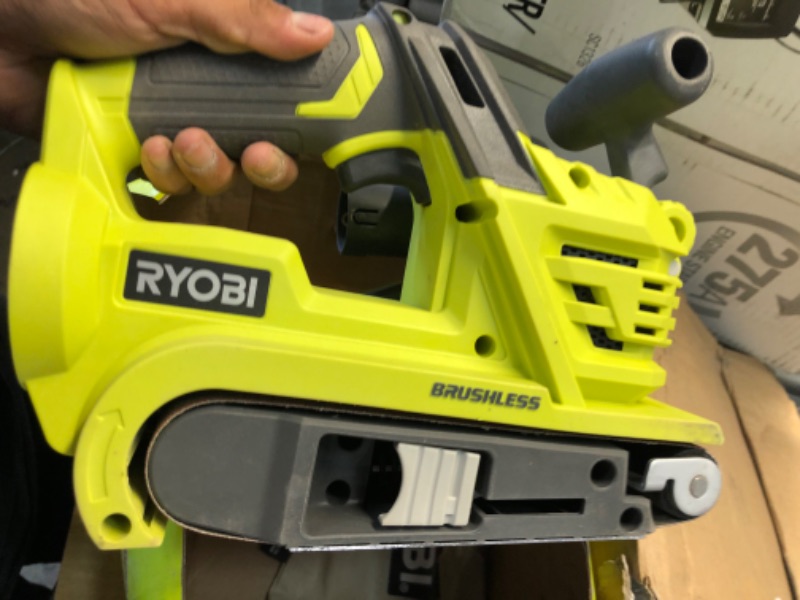 Photo 3 of RYOBI ONE+ 18V Cordless Brushless 3 in. x 18 in. Belt Sander (Tool Only) with Dust Bag and 80-Grit Sanding Belt