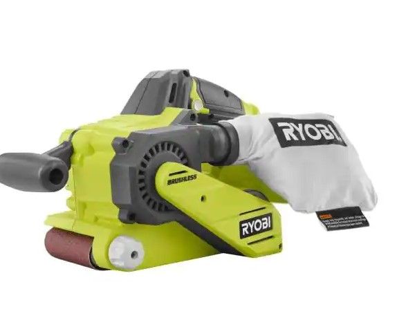 Photo 1 of RYOBI ONE+ 18V Cordless Brushless 3 in. x 18 in. Belt Sander (Tool Only) with Dust Bag and 80-Grit Sanding Belt