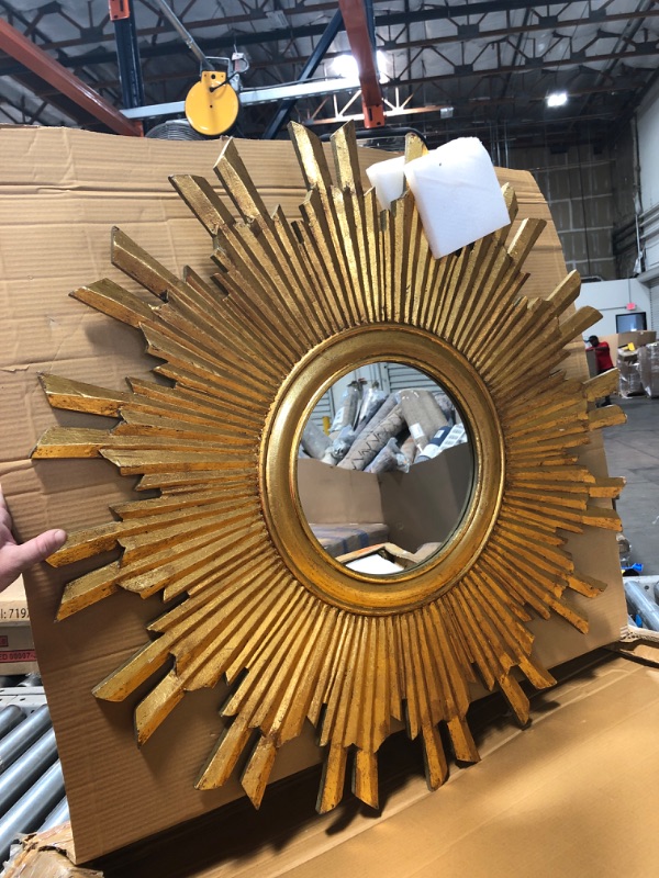 Photo 2 of 35.5" Round Wood Sunburst Wall Mirror Gold Finish - 3R Studios
