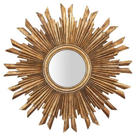 Photo 1 of 35.5" Round Wood Sunburst Wall Mirror Gold Finish - 3R Studios
