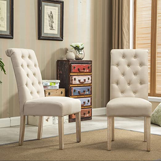 Photo 1 of ***PARTS ONLY*** Roundhill Furniture Habit Solid Wood Tufted Parsons Dining Chair (Set of 2), Tan
