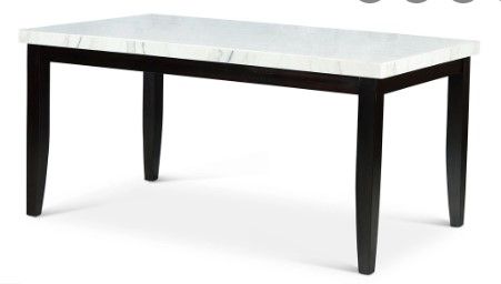 Photo 1 of (DAMAGED/CRACKED FRAME) Westby White Marble Dining Table, Length 64 x Width 38 x Height 30
