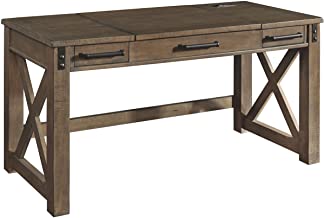 Photo 1 of (CRACKED/DENTED/SCRATCHED) Signature Design by Ashley Aldwin Rustic Farmhouse 60" Home Office Lift Top Desk with Charging Ports, Distressed Gray