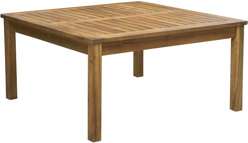 Photo 1 of (CRACKED END) Christopher Knight Home Perla Outdoor Acacia Wood Coffee Table, Teak Finish, 35"D x 35"W x 18"H

