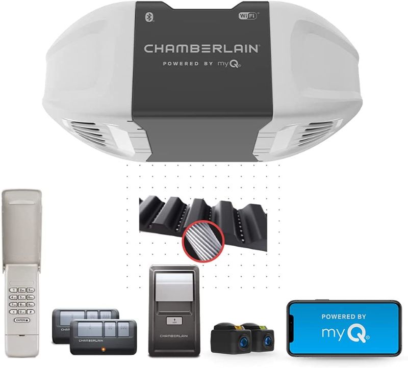 Photo 1 of Chamberlain B2405 Smart myQ Smartphone Controlled-Ultra Quiet, Strong Belt Drive, Wireless Keypad Included, Blue Garage Door Opener , White
